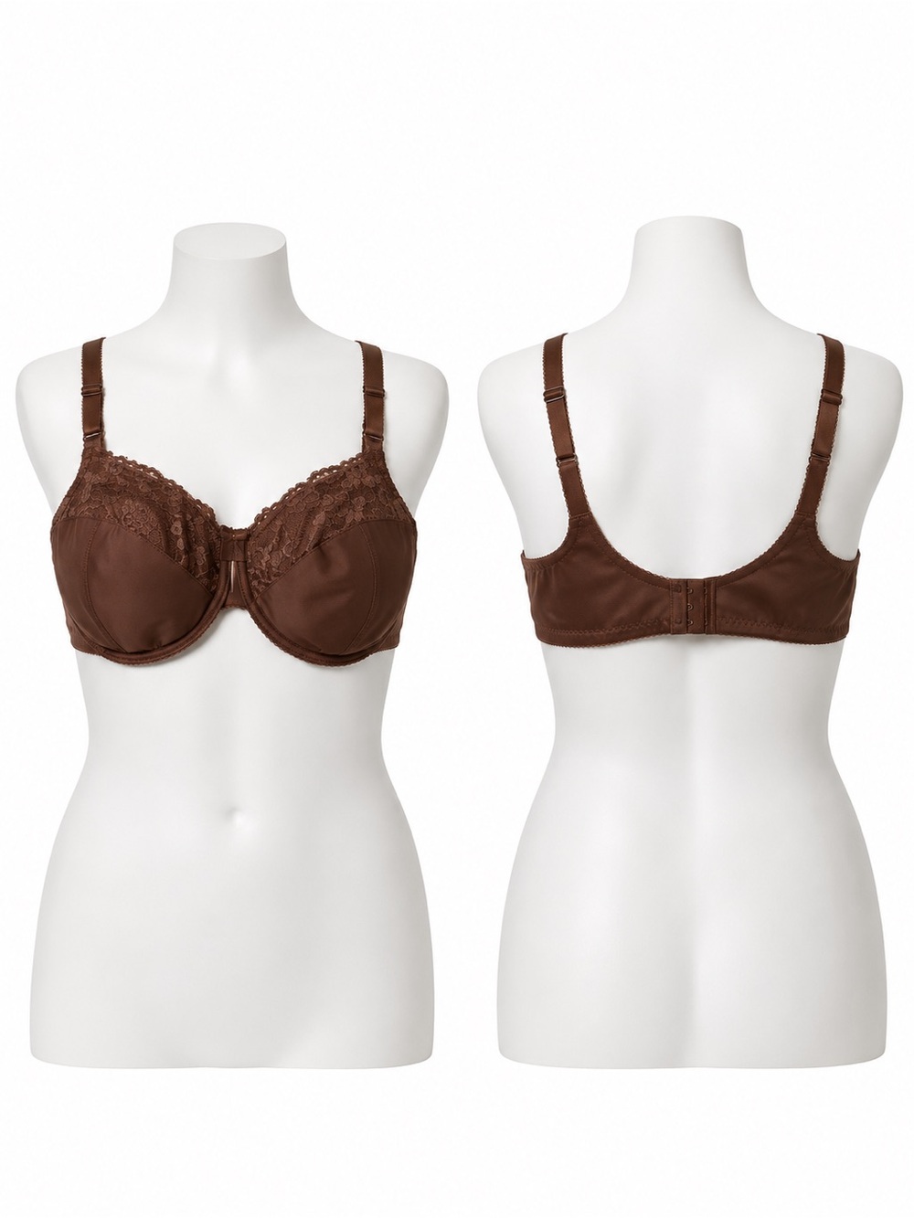 Glamorise 48D Chocolate Brown Low Cut WonderWire Lace Bra – 48D